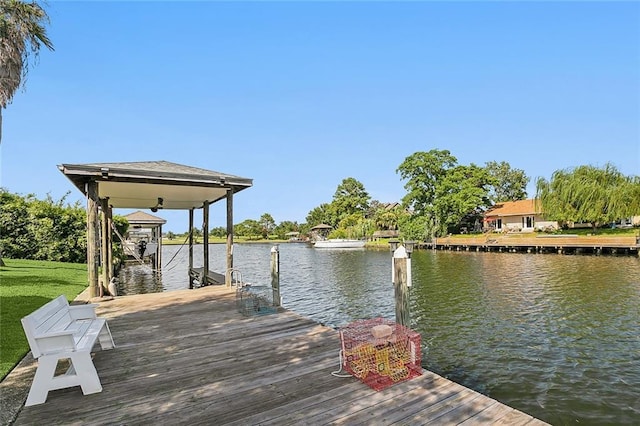 dock area with a water view