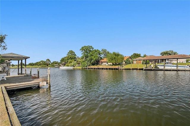 dock area with a water view