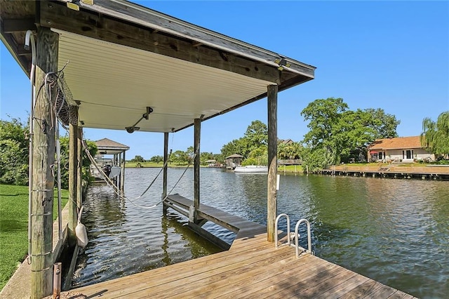 dock area featuring a water view