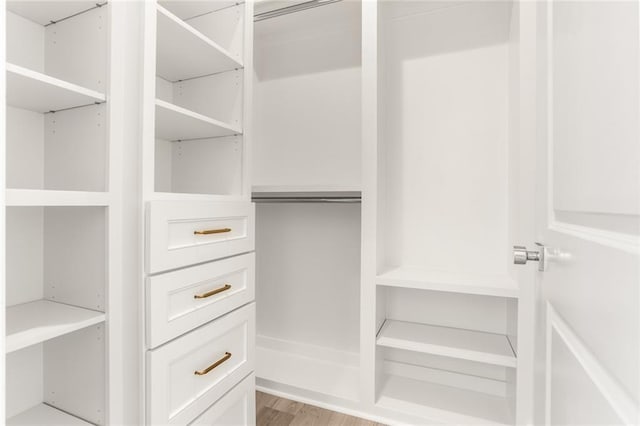 spacious closet with light hardwood / wood-style flooring