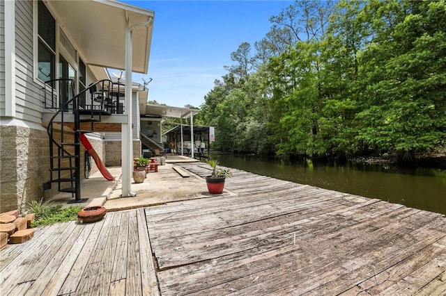 view of dock with a water view