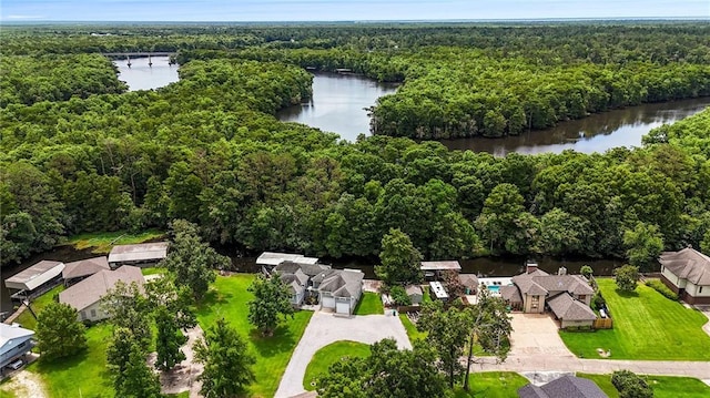 31753 River Pines Dr, Springfield, LA 70462 - aerial view featuring a forest view and a water view