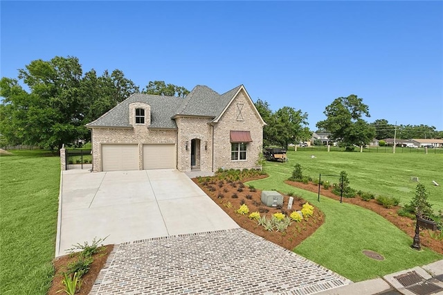 view of front of house featuring a front yard and a garage