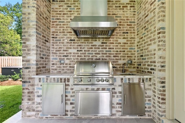 view of patio / terrace featuring area for grilling, a grill, and sink