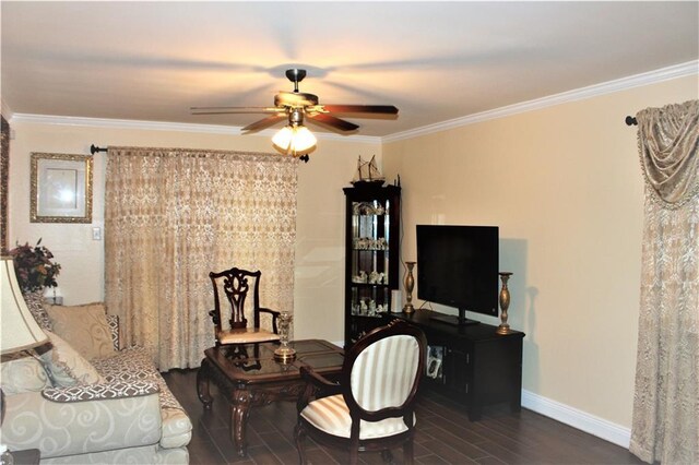 3805 Houma Blvd Unit C201, Metairie, LA 70006 - living area with ornamental molding, ceiling fan, and wood finished floors