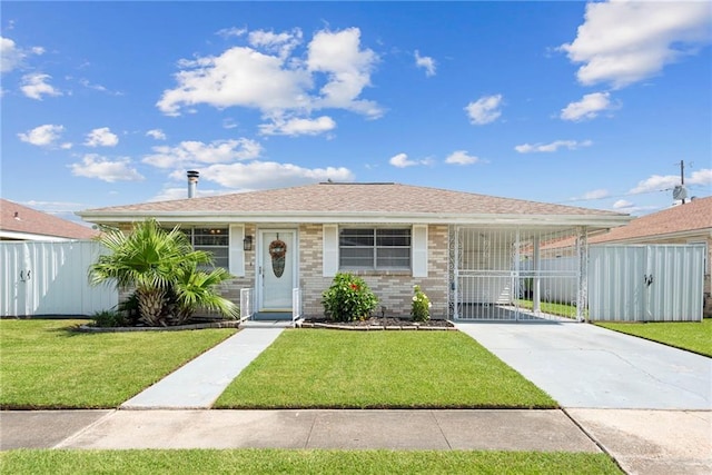 view of front of home with a front lawn and a carport