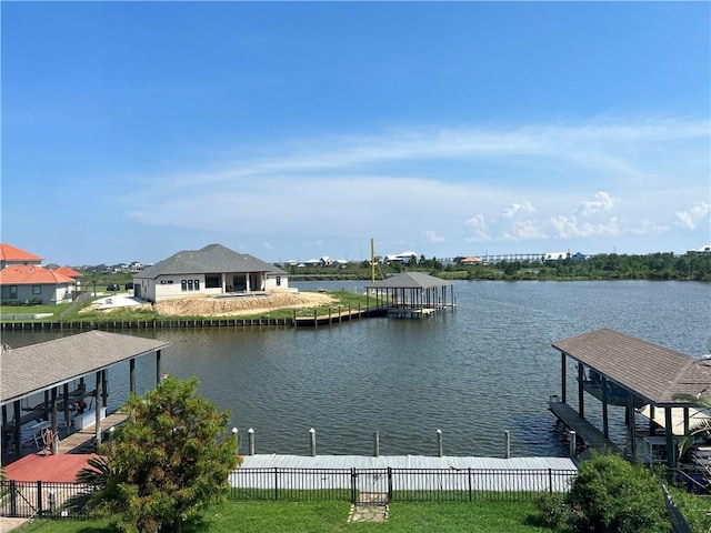 water view with a boat dock