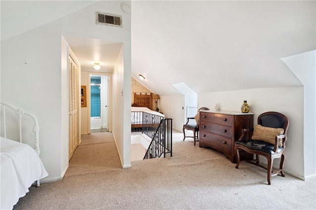 bonus room featuring lofted ceiling and light carpet