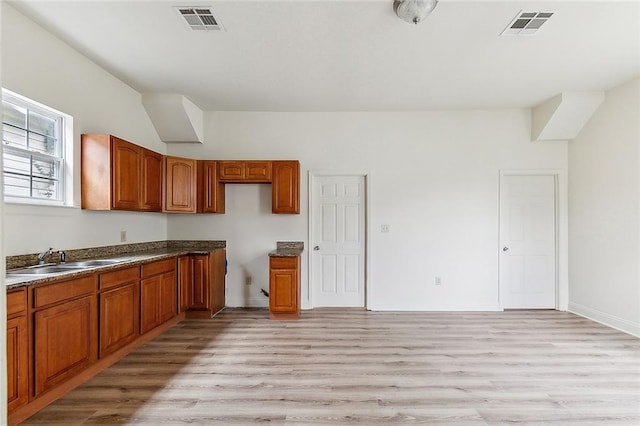 kitchen with light hardwood / wood-style floors and sink