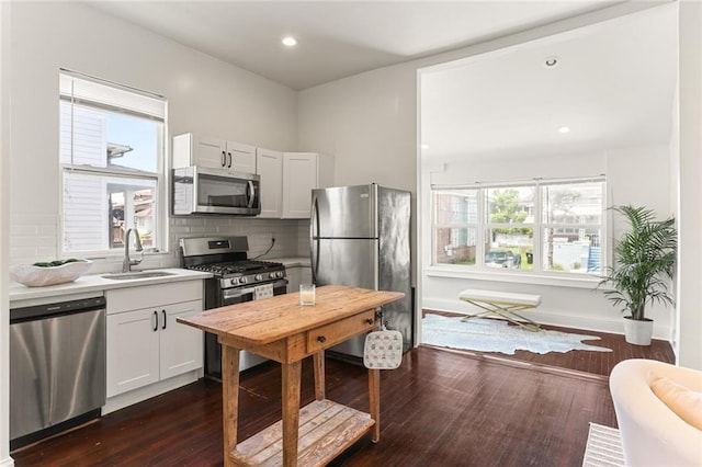 kitchen featuring sink, white cabinets, stainless steel appliances, and dark hardwood / wood-style floors