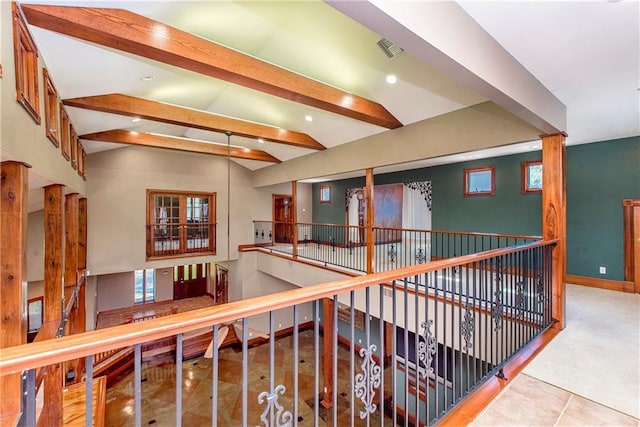 500 W Willow St, Ponchatoula, LA 70454 - corridor featuring tile patterned flooring and lofted ceiling with beams