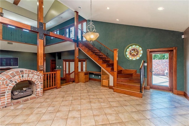 500 W Willow St, Ponchatoula, LA 70454 - interior space featuring tile patterned flooring and high vaulted ceiling