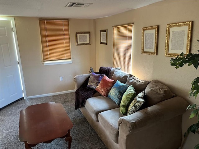 living room with carpet floors and plenty of natural light