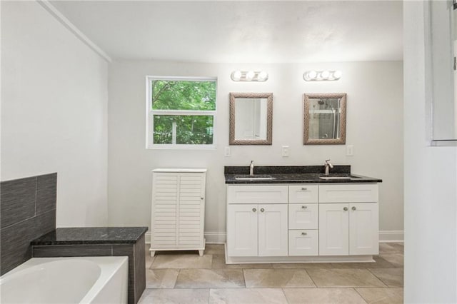 bathroom with vanity and a bathing tub