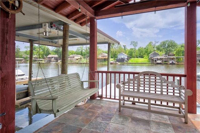 view of dock featuring a water view