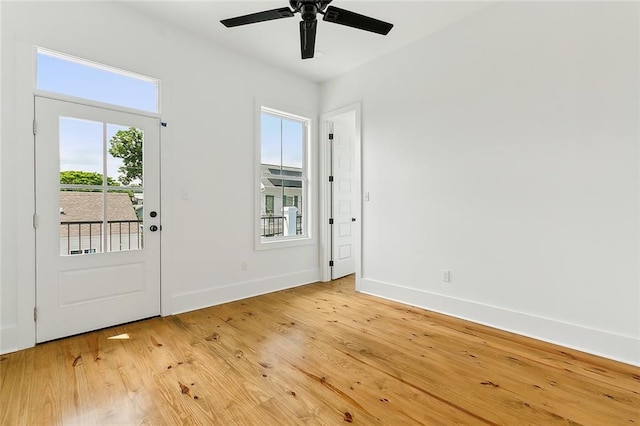 interior space featuring ceiling fan and light hardwood / wood-style floors