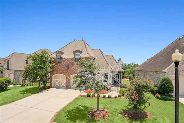 french country home featuring a front lawn