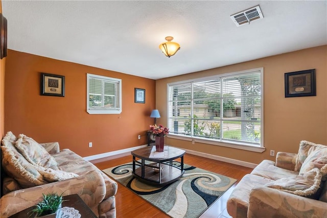 living room with light hardwood / wood-style floors