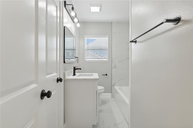 full bathroom featuring vanity, toilet, and tub / shower combination