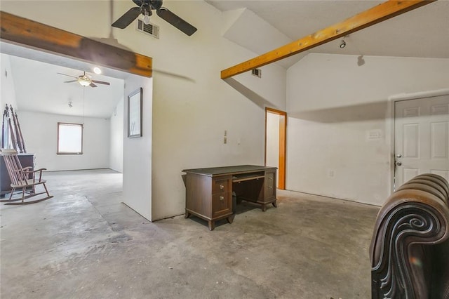 interior space with ceiling fan and visible vents