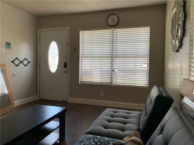 entryway with dark hardwood / wood-style flooring