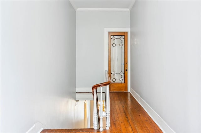 hall featuring ornamental molding and hardwood / wood-style floors