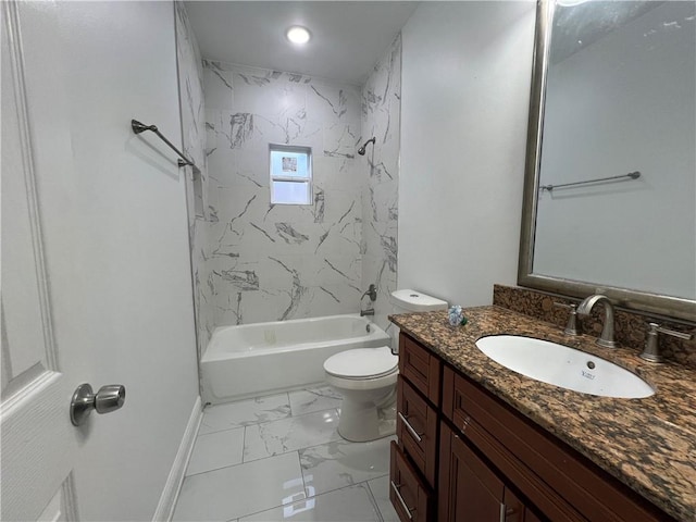 full bathroom featuring vanity, tile patterned flooring, tiled shower / bath combo, and toilet