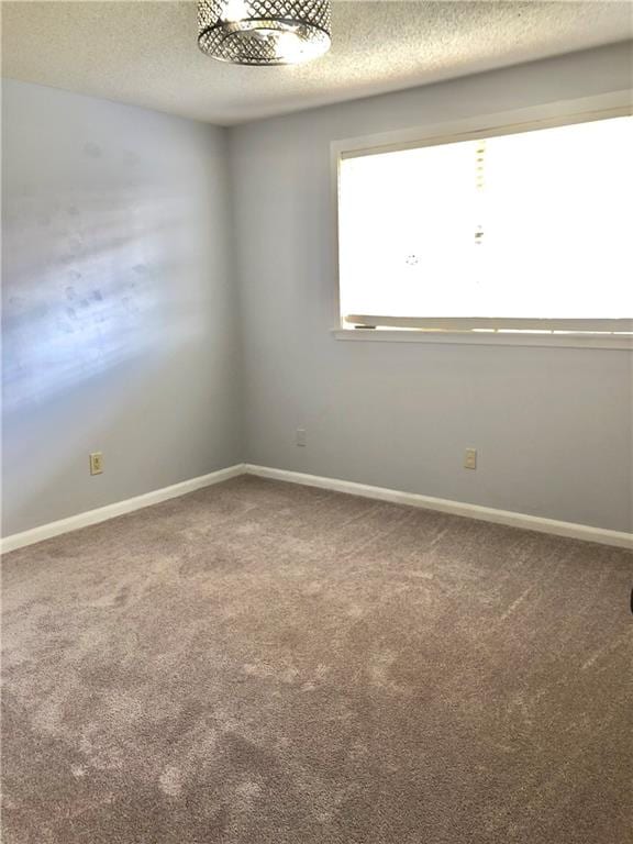 empty room featuring a textured ceiling and carpet flooring