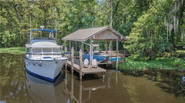 dock area with a water view