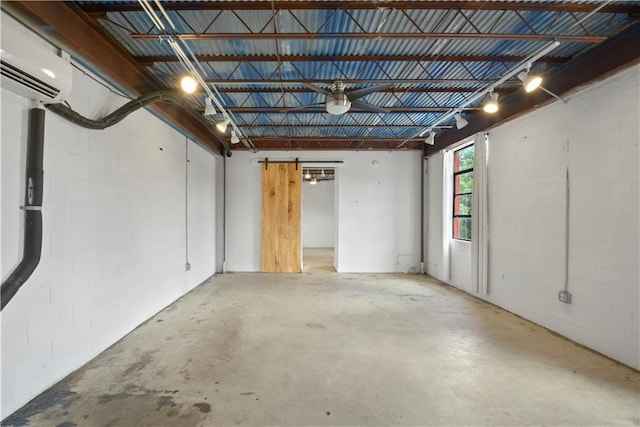 basement featuring an AC wall unit