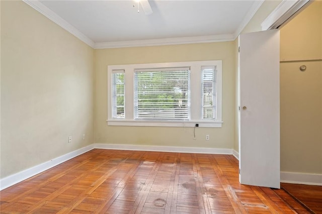 220200 Nashville Ave, New Orleans, LA 70115 - spare room with crown molding, ceiling fan, light wood-type flooring, and baseboards
