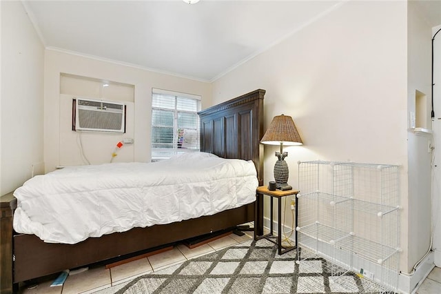 220200 Nashville Ave, New Orleans, LA 70115 - tiled bedroom featuring a wall unit AC and crown molding