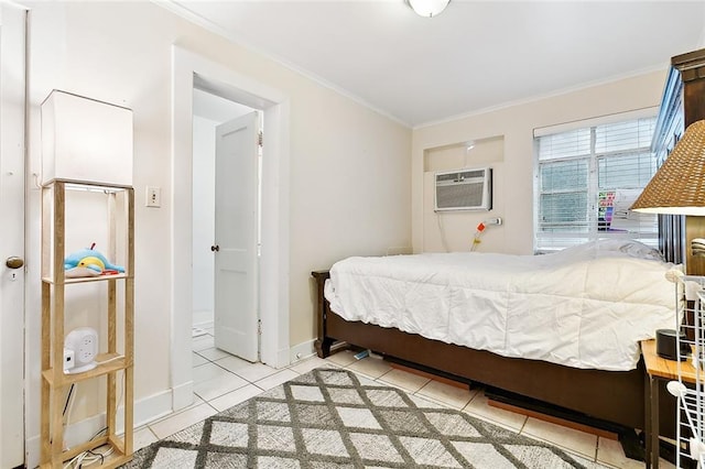 220200 Nashville Ave, New Orleans, LA 70115 - bedroom featuring crown molding, baseboards, an AC wall unit, and tile patterned floors
