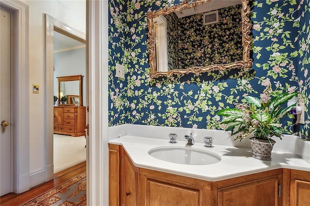 bathroom featuring wood-type flooring and vanity