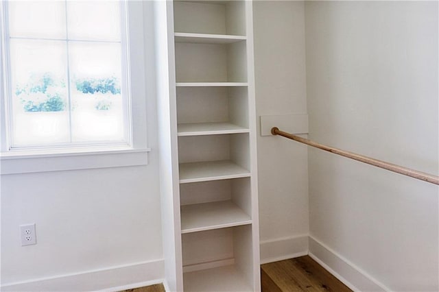 walk in closet with hardwood / wood-style flooring