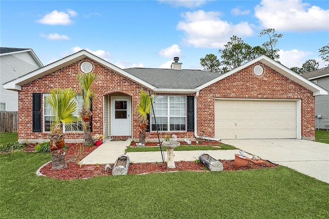 view of front of property featuring a garage and a front yard