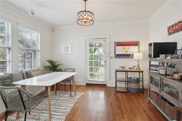2900-04 Esplanade Ave, New Orleans, LA 70119 - home office featuring ornamental molding, hardwood / wood-style floors, and a chandelier