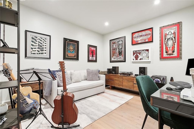 home office with light wood-type flooring