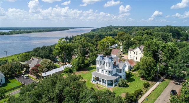 drone / aerial view featuring a water view