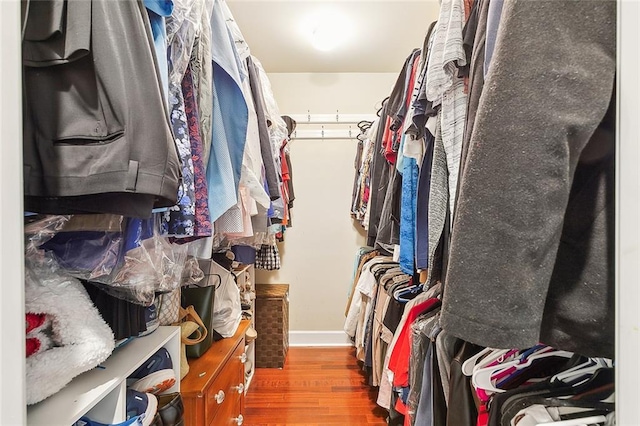 spacious closet featuring dark hardwood / wood-style floors