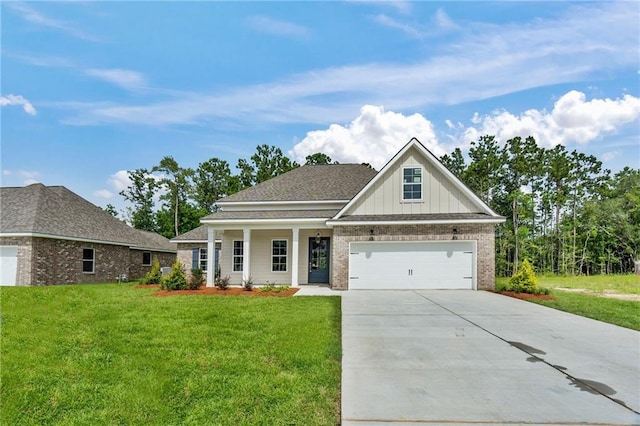 craftsman-style house featuring a garage and a front yard