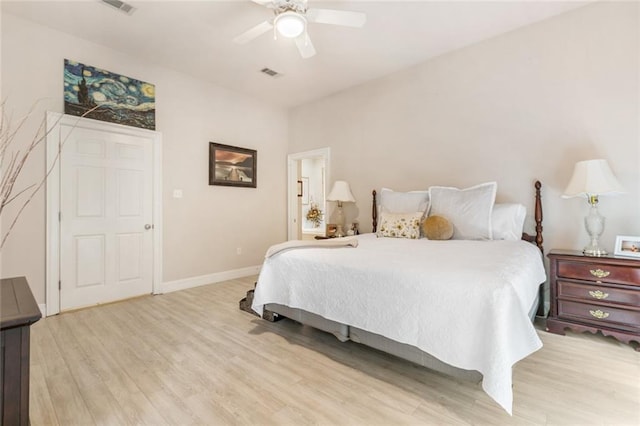 bedroom featuring ceiling fan and light hardwood / wood-style floors