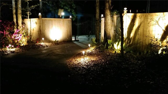 view of yard at night