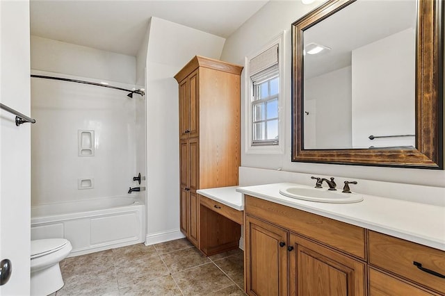 full bathroom with vanity, tile patterned floors, shower / bathtub combination, and toilet