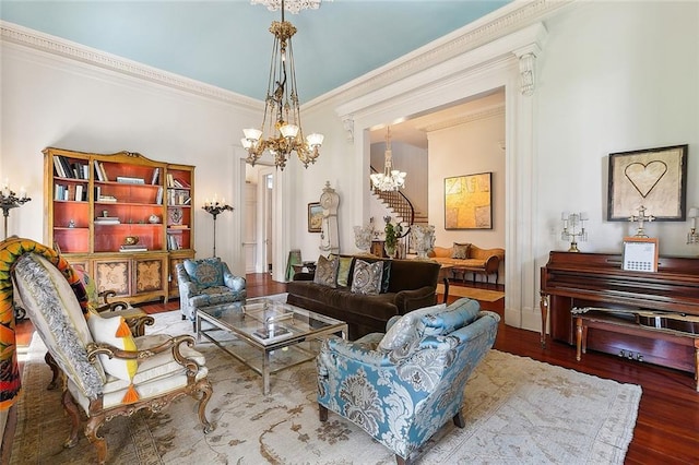 2027 Carondelet St, New Orleans, LA 70130 - sitting room featuring a notable chandelier, crown molding, and wood-type flooring