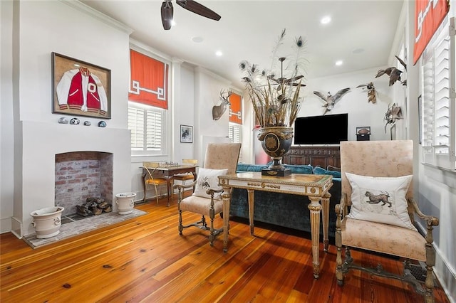 2027 Carondelet St, New Orleans, LA 70130 - sitting room with hardwood / wood-style flooring and ceiling fan