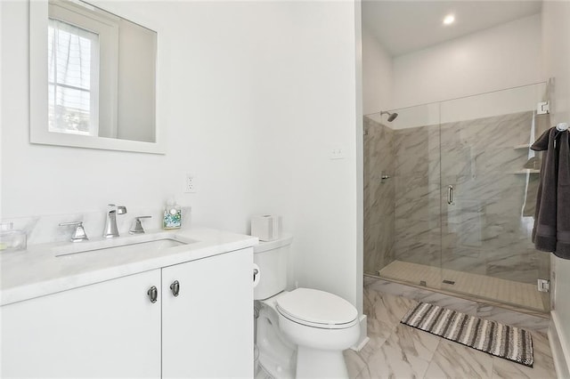 2027 Carondelet St, New Orleans, LA 70130 - bathroom with vanity, an enclosed shower, and toilet