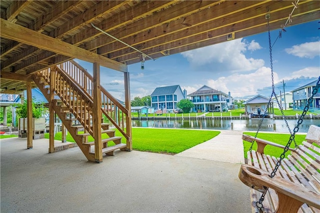 view of patio / terrace featuring a water view