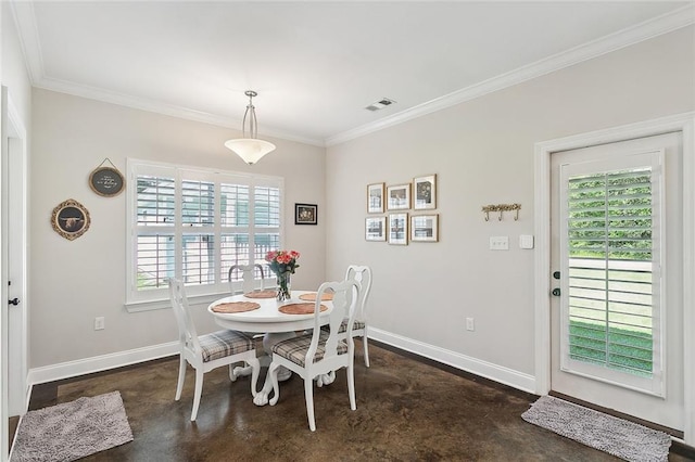 dining room with ornamental molding