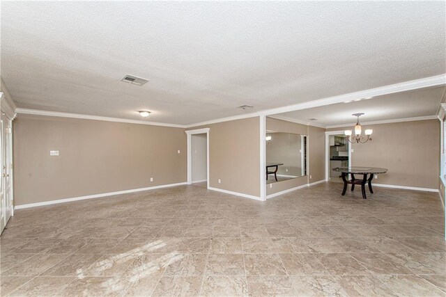 3412 Tolmas Dr, Metairie, LA 70002 - spare room with crown molding, a chandelier, baseboards, and a textured ceiling